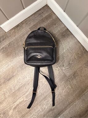Coach Black Pebbled Leather Mini Charlie Backpack with Gold-Tone Hardware F28995